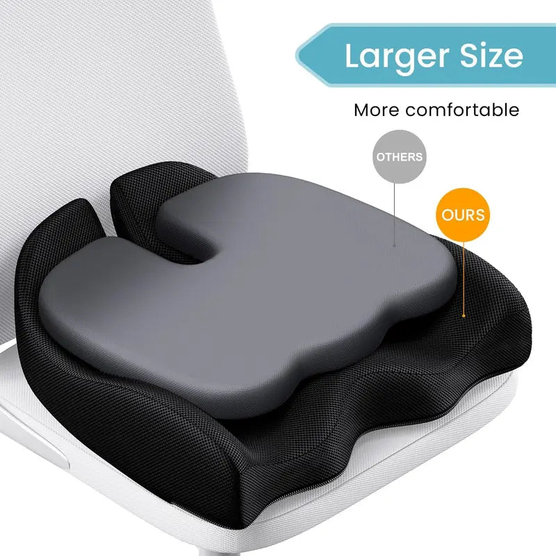 Benazcap Ergonomic Memory Foam Seat Cushion for Office, Gaming Chair, & Car, Pressure & Sciatica Pain Relief, Sitting Comfort Healthy Spine Alignment