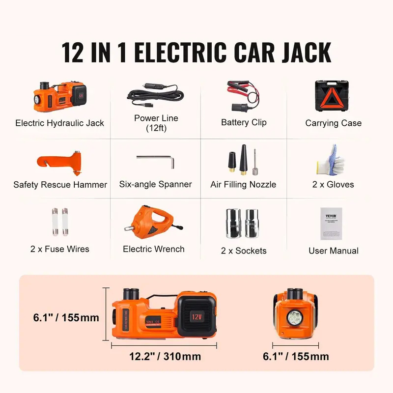 Powerful Electric Car Jack|Portable Car Lift with Built-in Inflatable Pump|Hydraulic Jack with Electric High-efficiency Impact Wrench